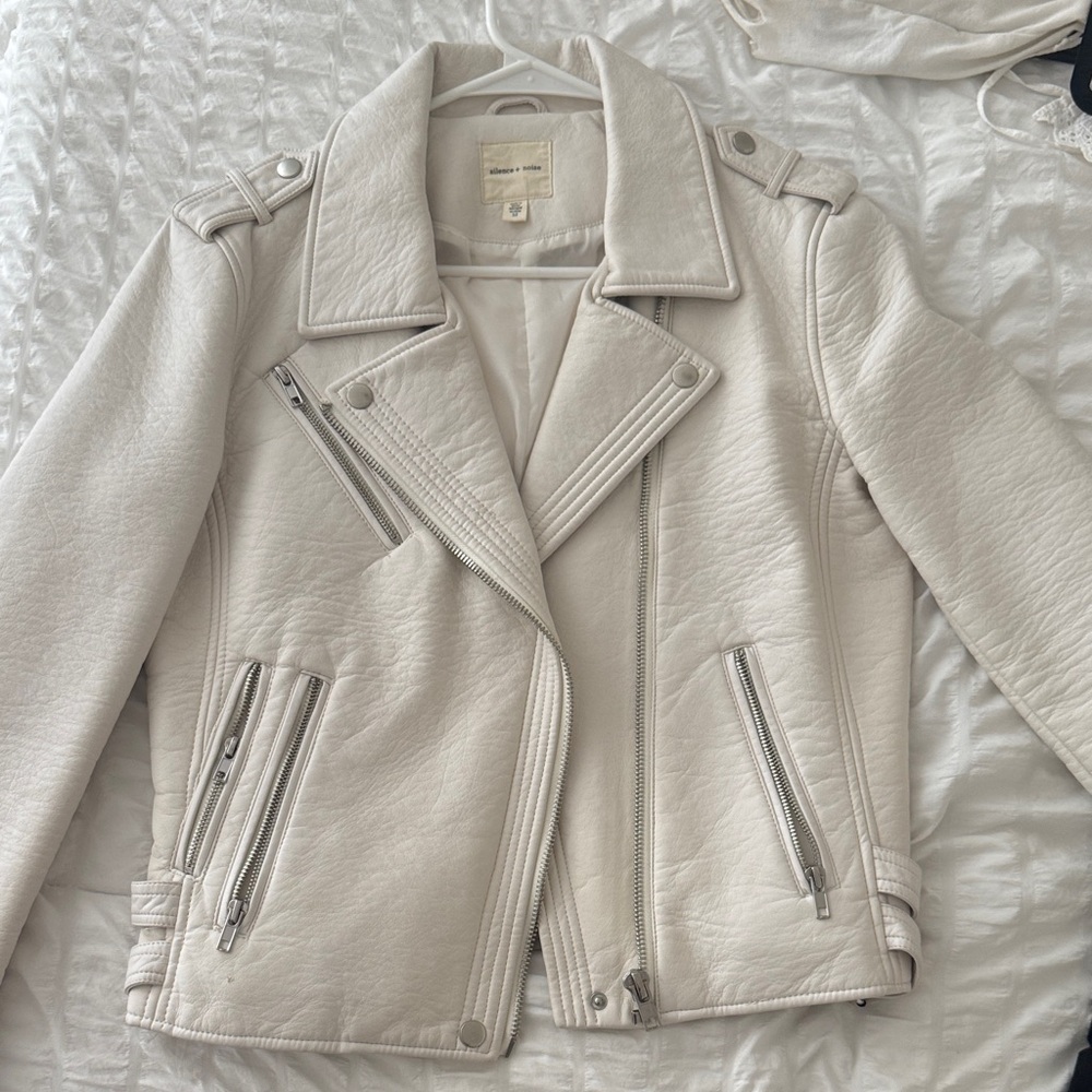 Silence + Noise Off-White Leather Jacket